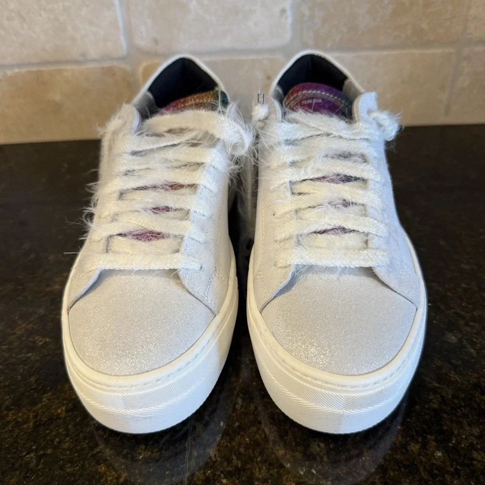 P448 THEA RAINBOW LOW‎ TOP PLATFORM SNEAKERS SIZE EU 38 US 7.5-8 IN WHITE